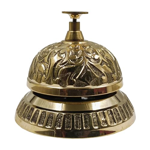 The Metal Magician Solid Brass Victorian Style Service Desk Bell, Antique Reception Desk Bell, Rustic Bells for Hotel, Restaurant, Kitchen, School, Office, Counter