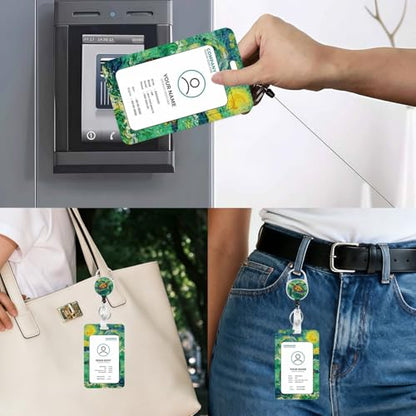 Vertical ID Badge Holder with Detachable Lanyard - Art Sea Turtle - color: Art Sea Turtle