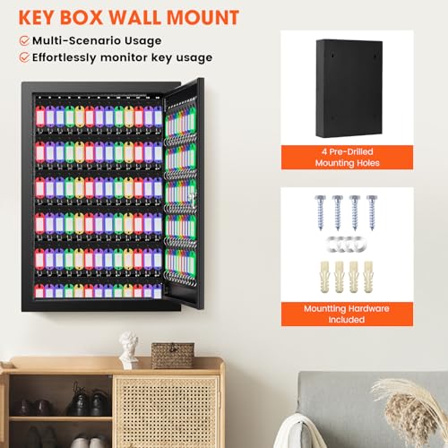 150 Keys Cabinet Organizer Wall Mount with Anti-Theft Deposit Key Slot - color: Black, size: 150 Key Hook