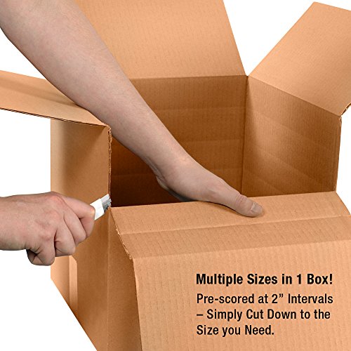 Box USA Moving Boxes Medium 14"L x 10"W x 10"H 25-Pack, Cardboard Box for Shipping, Moving, Mailing, Packing, Packaging and Storage - style: Scored 8", 6", 4" Single Wall Multi-Depth