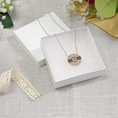 Cardboard Jewelry Boxes 10 Pack - 3.5"x3.5"x1" Bulk Cotton Filled Small Gift Boxes with Lids for Jewelry Packaging (White) - color: White