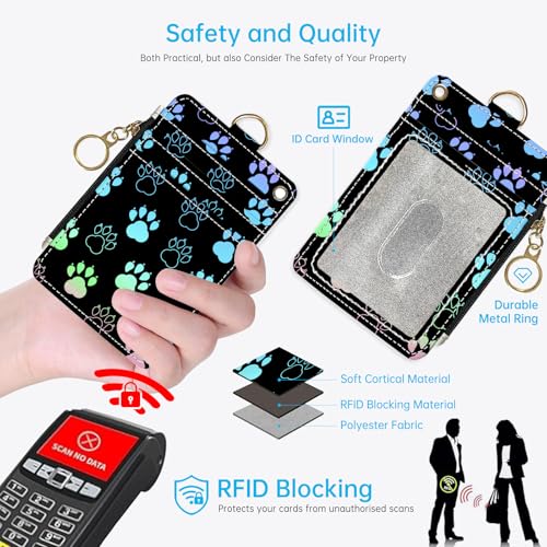 2-in-1 ID Badge Holder & Lanyard Wallet，Cute Zippered Pouch Dog Paw - color: Dog Paw