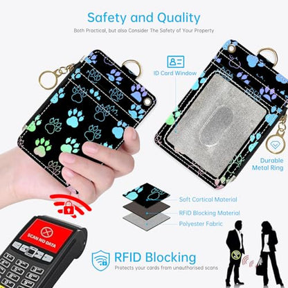 2-in-1 ID Badge Holder & Lanyard Wallet，Cute Zippered Pouch Dog Paw - color: Dog Paw