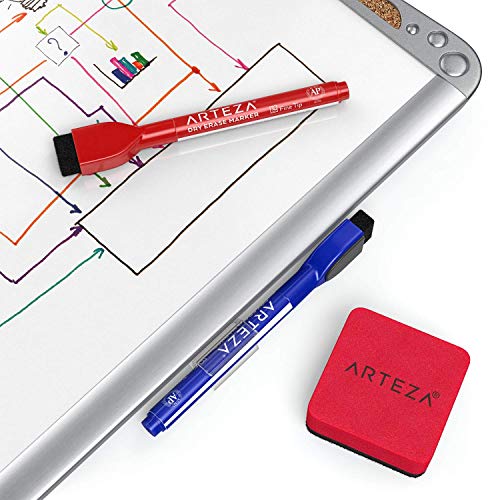 Arteza Framed Magnetic Cork Whiteboard Set, 12x14 inches, 2-Pack Dry Erase Lap Boards with Push Pins, Markers & Magnets, Office & Back to School Supplies for Home, Classroom, Students, Brainstorming