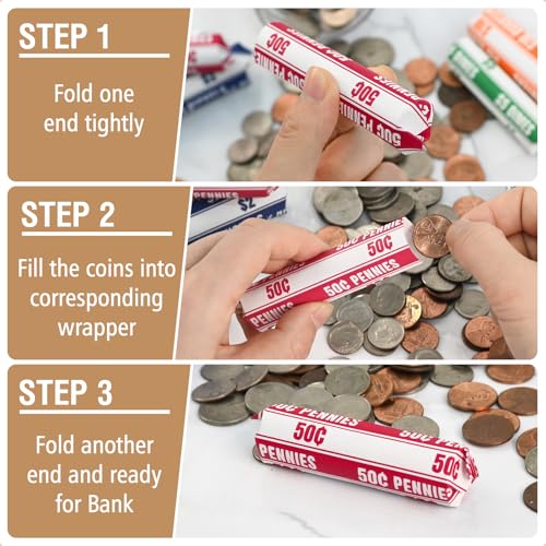 THEBLUETOUCH 600 pcs Assorted White Kraft Flat Coin Wrappers - size: 600 Assorted