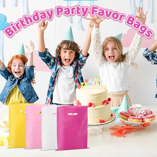 VieFantaisie 50 PCS Hot Pink Party Favor Bags, 8" x 11" Goodie Bags for Candy Treat Craft Easter Egg, Plastic Gift Bag with Die Cut Handles for Birthday Party, School Events & Small Business, Wedding - color: Hot Pink-50PCS-8x11Inch