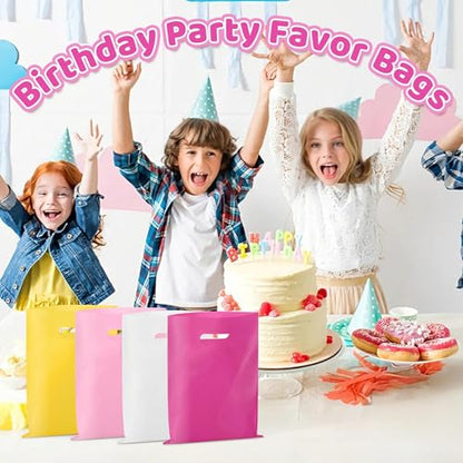 VieFantaisie 50 PCS Hot Pink Party Favor Bags, 8" x 11" Goodie Bags for Candy Treat Craft Easter Egg, Plastic Gift Bag with Die Cut Handles for Birthday Party, School Events & Small Business, Wedding - color: Hot Pink-50PCS-8x11Inch