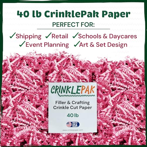 40LB Pink Crinkle Cut Paper Shred USA Made - color: Pink, size: 40 LB