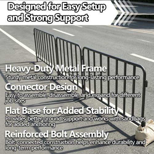2-Pack 5 ft Steel Crowd Control Barriers, Interlocking Safety Barricades, Galvanized Queue Barriers for Pedestrian Traffic and Construction, Grey