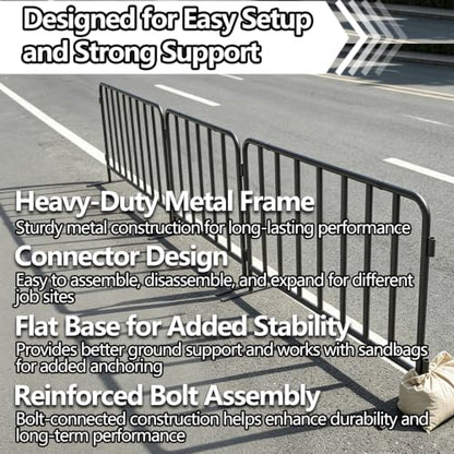 2-Pack 5 ft Steel Crowd Control Barriers, Interlocking Safety Barricades, Galvanized Queue Barriers for Pedestrian Traffic and Construction, Grey
