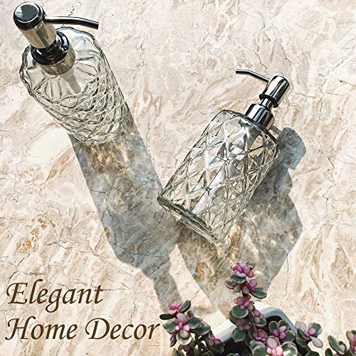 JASAI Diamond Design 12 Oz Glass Soap Dispenser with Rust Proof Pump - color: Clearglass-silver Pump, style: Diamond