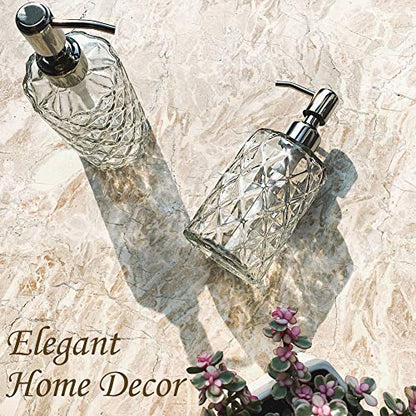 JASAI Diamond Design 12 Oz Glass Soap Dispenser with Rust Proof Pump - color: Clearglass-silver Pump, style: Diamond