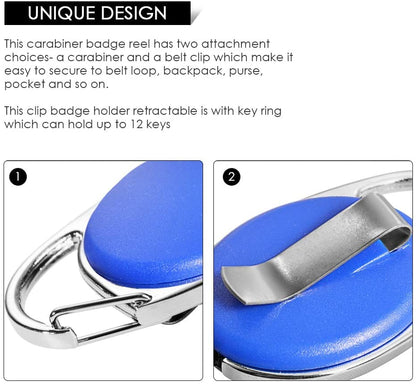 moeverEX Retractable Badge Holder with Carabiner Reel Clip and Key Ring - size: Blue-10pcs