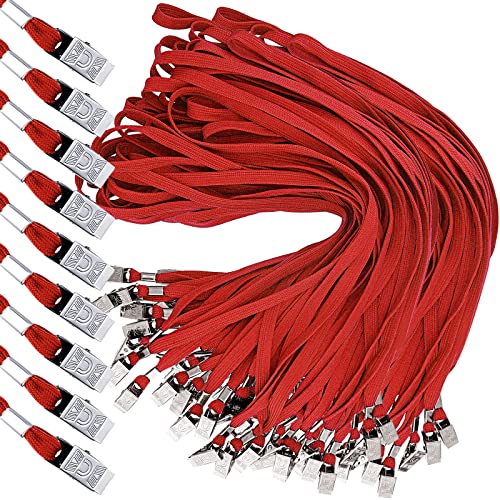 Hoolerry 300 Pcs Lanyards Bulk for ID Badges, Flat Swivel Hook, Red - color: Red