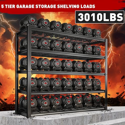REIBII 48.2" W Storage Shelves for Garage, Adjustable Garage Shelving - size: 5-Tier, 48.2"W x 24.5"D x 72"H