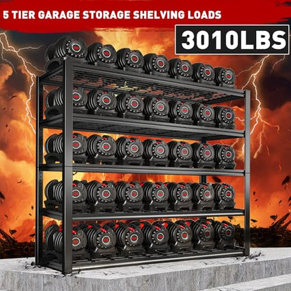 REIBII 48.2" W Storage Shelves for Garage, Adjustable Garage Shelving - size: 5-Tier, 48.2"W x 24.5"D x 72"H