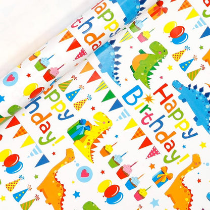 Dinosaur Happy Birthday Gift Wrapping Paper Boy Roll - 17 inch X 50 Feet - color: Dinosaur