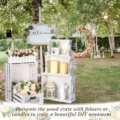 CroBlissful 5 Pack Wooden Crates for Display Rustic Nesting Crates, White - color: White