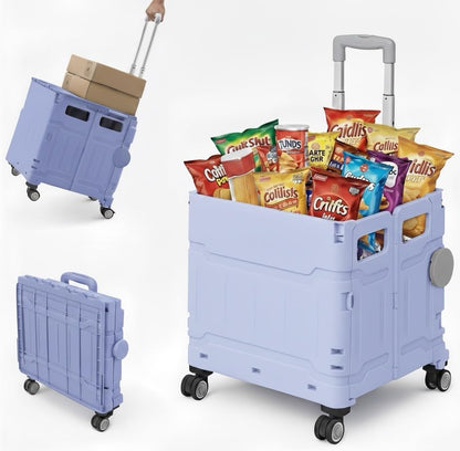 Foldable Utility Cart, Portable Rolling Crate with 360° Rotating Wheels, Detachable Lid,Telescoping Handle, Collapsible Trolley for Travel, Office, Grocery, and Storage (Extra Large Purple) - color: Extra Large Purple