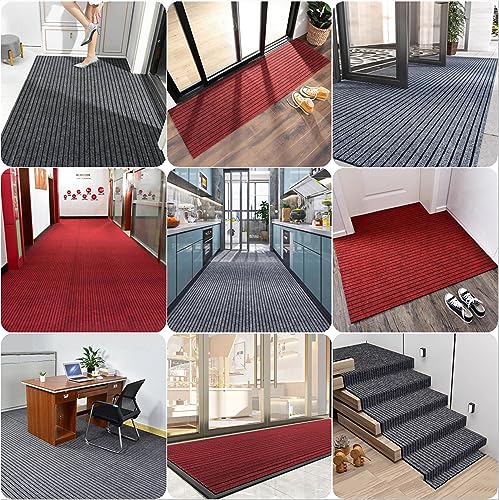 WLWLEO 3' X 20' Commercial Grade Door Mat Brush Step Entrance Floor Mat Indoor Outdoor Non Slip Mats for Hotel Office Restaurant Mall Hallway Staircase Welcome Mats,Gray/Grey,0.9×6M