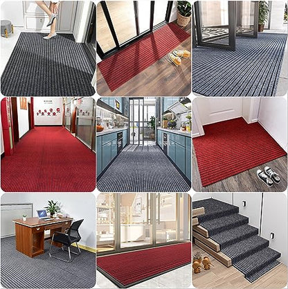 WLWLEO 3' X 20' Commercial Grade Door Mat Brush Step Entrance Floor Mat Indoor Outdoor Non Slip Mats for Hotel Office Restaurant Mall Hallway Staircase Welcome Mats,Gray/Grey,0.9×6M