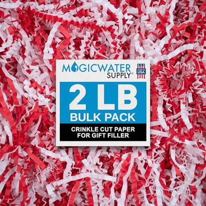 MagicWater Crinkle Cut Paper Gift Basket Filler - 2 LB - Red & White - color: Red & White