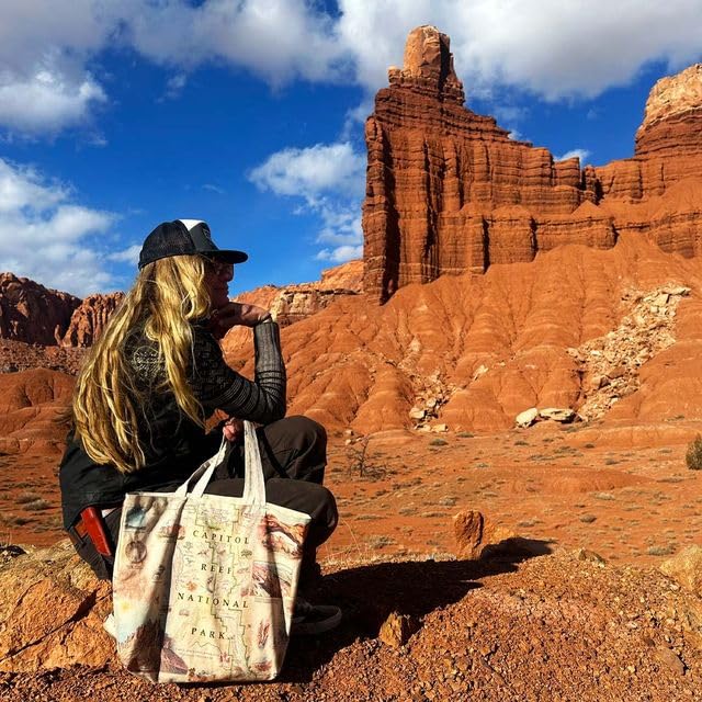 Xplorer Maps Canvas Tote Bag with Handles, Cloth Grocery Shopping Bag, Reusable & Eco-friendly Bag, 100% Cotton, Washable - color: Capitol Reef National Park