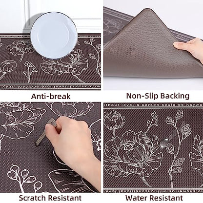 Kitchen Floor Mat Set of 2, Anti Fatigue Kitchen Mat 17"x47"+17"x29" - color: Brown, size: 17"x47"+17"x29"