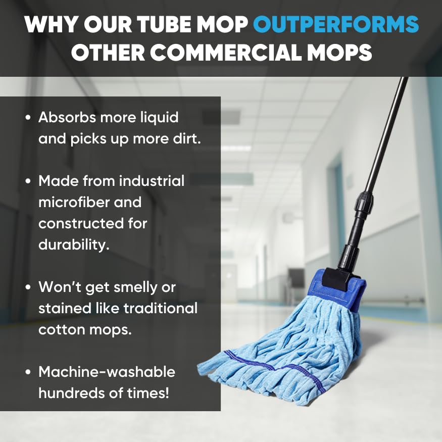 Commercial Mop Head Replacement – 1 Pack Medium Green Microfiber Tube Mop (14 oz.) | Industrial Wet Mops | Refill Heads, Machine Washable, Heavy Duty | Hardwood, Tile, Laminate, Vinyl Floors - color: Green