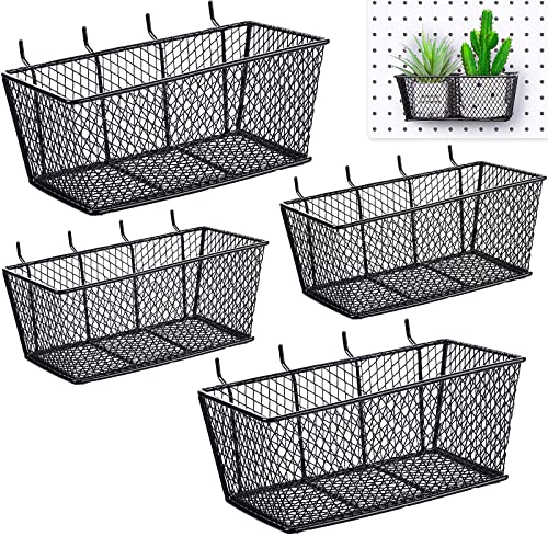 Sieral 4 Pcs Metal Pegboard Baskets Wire Organizer, Medium, Large, Black - color: Black, size: Medium, Large