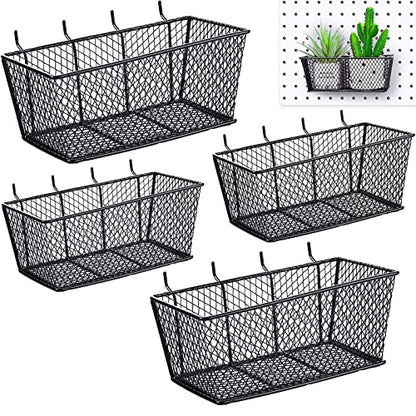 Sieral 4 Pcs Metal Pegboard Baskets Wire Organizer, Medium, Large, Black - color: Black, size: Medium, Large