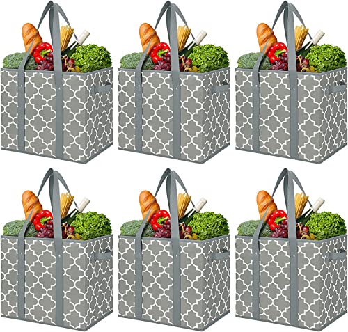 Reusable Grocery Bags 6-Pack Foldable Washable Large Storage Basket, Grey - color: Grey, size: 6 Pack