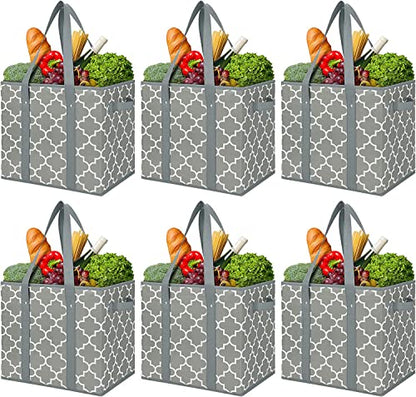 Reusable Grocery Bags 6-Pack Foldable Washable Large Storage Basket, Grey - color: Grey, size: 6 Pack