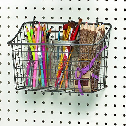 Spectrum Large Wire Basket Pegboard Wall Organizer Metal Pegboard Storage Bin Dual Mounting System for Garage Tools Workshop Supplies Craft Room Organization & Accessories, Industrial Gray