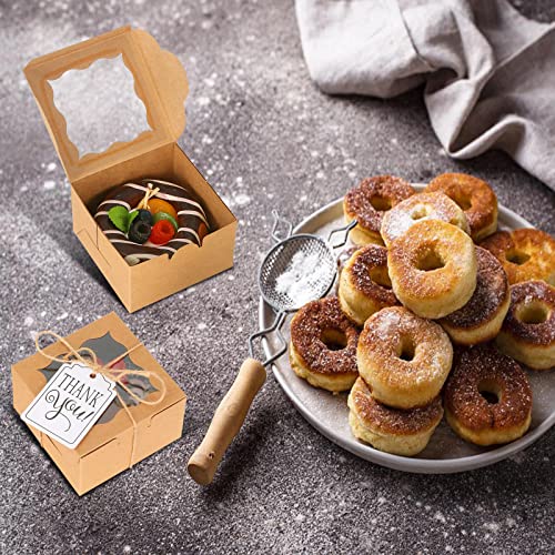KPOSIYA 10pcs Small Cookie Boxes with Window, 4x4x2.5 Brown Bakery Box - color: Brown, size: 10