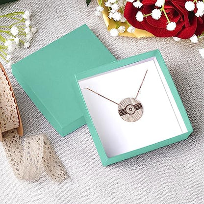 Cardboard Jewelry Boxes 10 Pack - 3.5"x3.5"x1" Bulk Cotton Filled Small Gift Boxes with Lids for Jewelry Packaging (Teal) - color: Teal