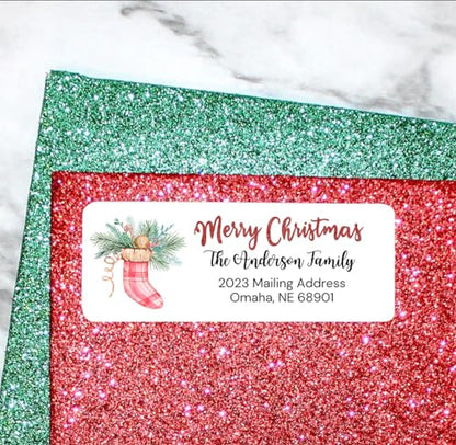 Sunshine Stickers Custom Christmas Return Address Labels-Personalized Holiday Return Address Labels, Set of 120 Self Adhesive Mailing Rectangle Personalized Name Stickers for Envelopes (Pattern 11) - style: Pattern 11