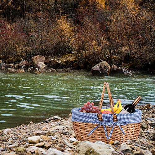 G GOOD GAIN Wicker Picnic Basket with Double Folding Handles,Willow Picnic Hamper,Natural Hand Woven Easter Basket,Easter Eggs and Candy Basket,Bath Storage,Gift Packing Basket.Blue - color: Blue