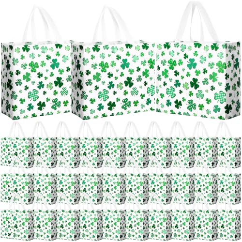 Abbylike 30 Pcs St Patrick's Day Lucky Gift Bag Large Irish Gift Bags Shamrock Candy Green Non Woven Bags for Party Favor - style: Shamrock