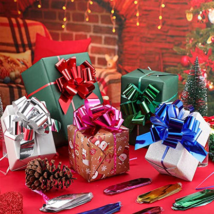 Chunyin 72 Pcs 5 Inch Pull Bows for Gift Wrapping Gift Bows, classic Color - color: Red, Gold, Green, Rose Red, Silver, Blue