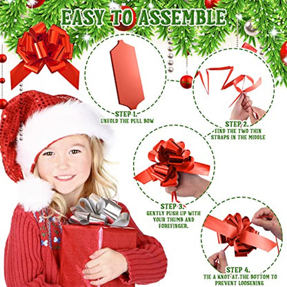 Chunyin 72 Pcs 5 Inch Pull Bows for Gift Wrapping Gift Bows, classic Color - color: Red, Gold, Green, Rose Red, Silver, Blue