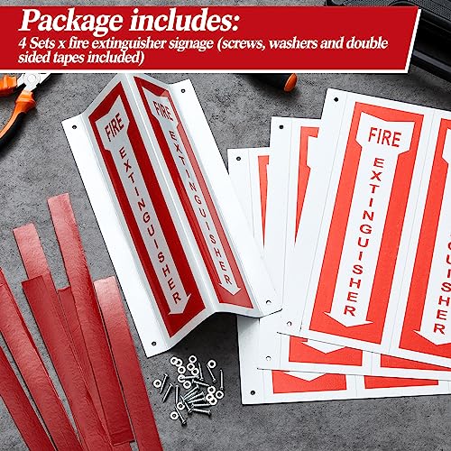 Therwen 4 Sets 3D Fire Extinguisher Sign with Down Arrow, Reflective