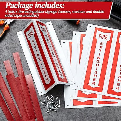 Therwen 4 Sets 3D Fire Extinguisher Sign with Down Arrow, Reflective