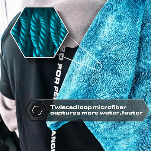 Blackline Microfiber Car Drying Towel 24"x36", 1300GSM Twisted Loop - color: Aqua