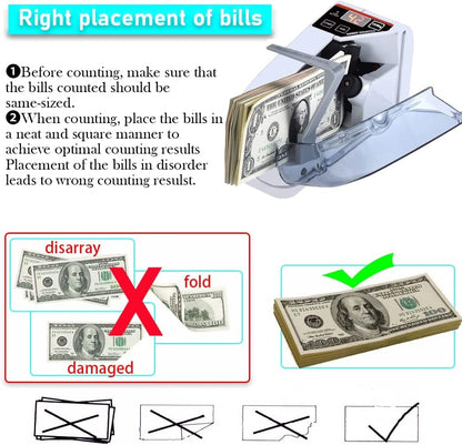Money Counter, Portable V40 Money Counter Mini Bill Cash Counting Machine Handy Currency Counting Machine with Automatically Stop Counting Function Only for Multi-Currency Handy Banknote Counter - color: 2w-v40
