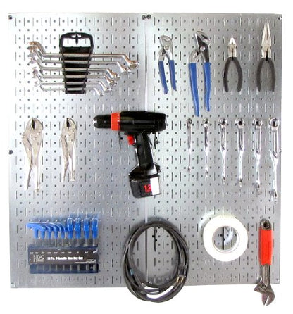 Wall Control Pegboard 32in x 16in Galvanized Metal Pegboard Tool Board Panel - color: Galvanized - Metallic