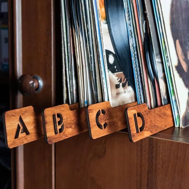 26pcs Vinyl Record Dividers - A-Z Wooden Record Holder Organizer Guides