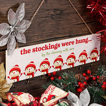 Maitys Christmas Stocking Holder with 7 Hangers Wooden Organizer, Snowman - style: Snowman