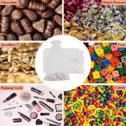 Organza Bags - 100PCS, 4x6 Inch Small Mesh Drawstring Bags, White Sheer, Wedding & Party Favor, Jewelry & Candy Bags, Sachet Pouches for Festivals & Christmas - color: White