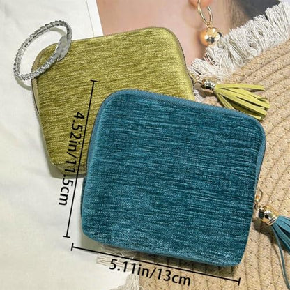 2 PCS Velvet Travel Jewelry Cases Portable Zipper Pouch Jewelry Organizer Storage Pouchs with Tassel Anti-Scratch Storage Case for Women Girls Earring Crystal Bracelet Ring Bangle